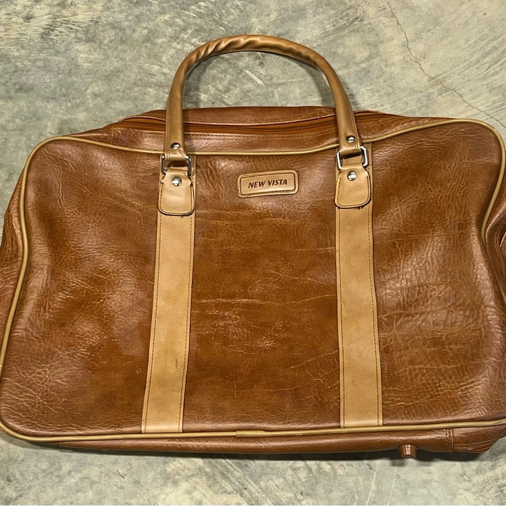 Vintage 70’s New Vista Camel Faux Leather Luggage Travel Bag